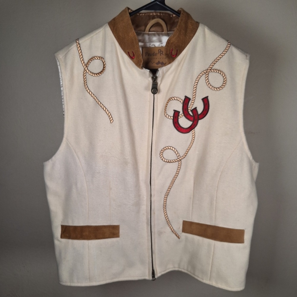 Powder River Panhandle Slim Wool Embroidered Equestrian Zip Vest Lined XL